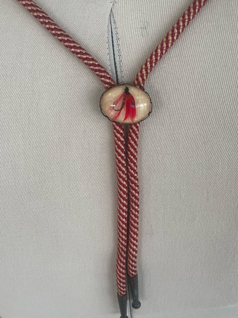 Bolo Tie with Fishing Lute Slide in Resin with Brass Tips Vintage
